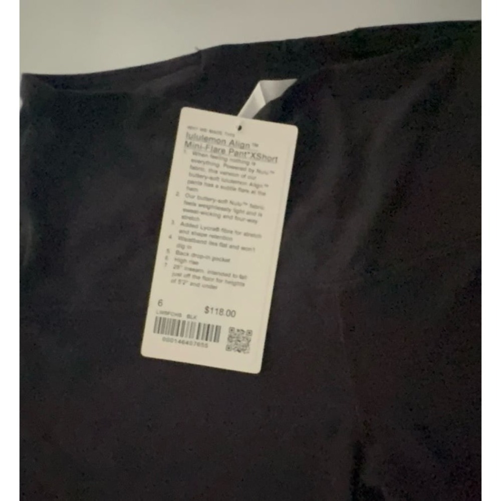 NEW women's size 6 Lululemon Align Mini flare pant Xshort black leggings. - Picture 6 of 6